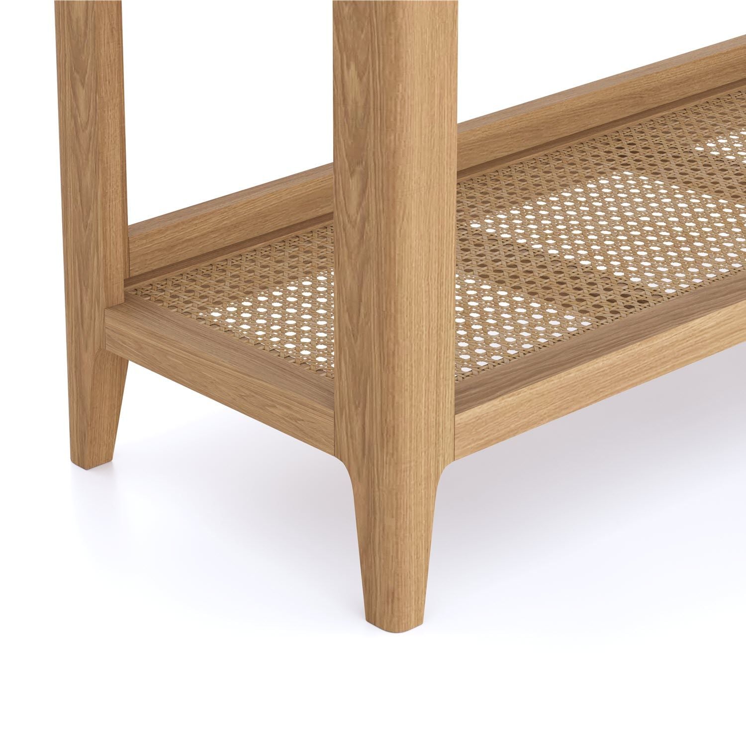 Natural Oak Low Open Bookcase with Canework Shelves - Home Furniture Interiors