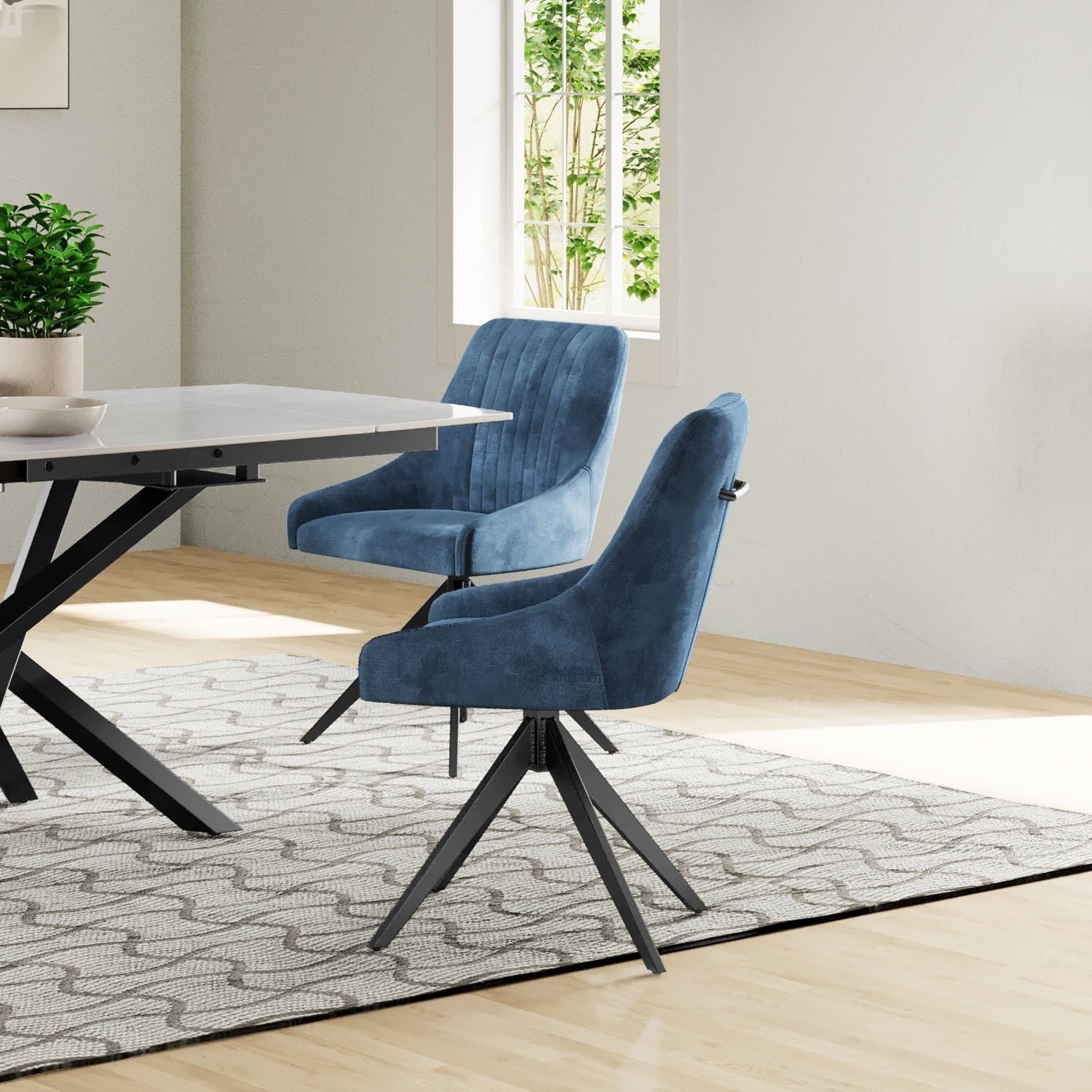 HUGO S Velvet Blue Swivel Black Legs