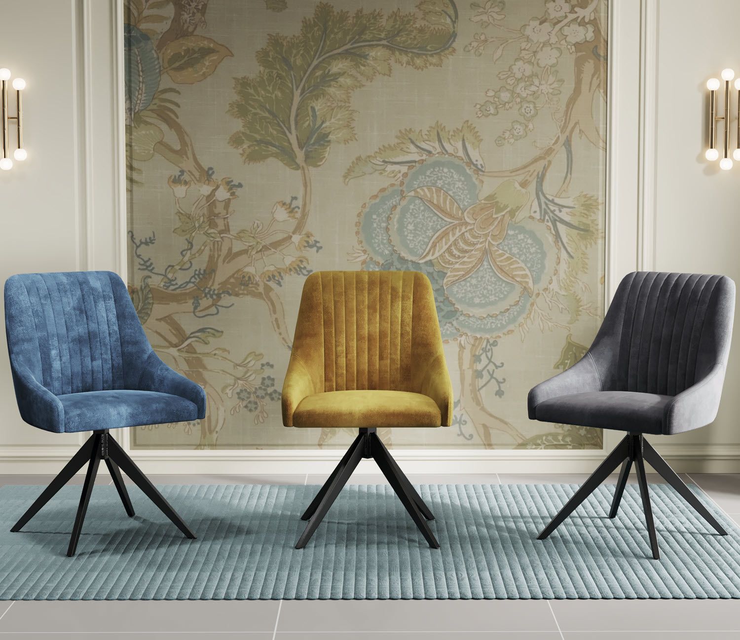 HUGO S Velvet Light Grey Swivel Black Legs - Home Furniture Interiors