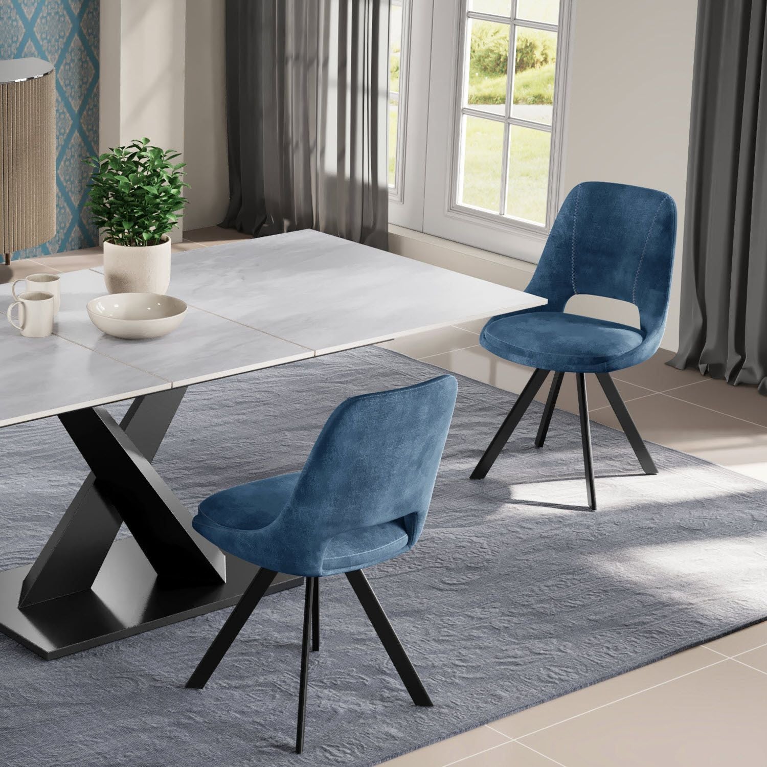 KASPER S Velvet Blue Swivel Black Legs