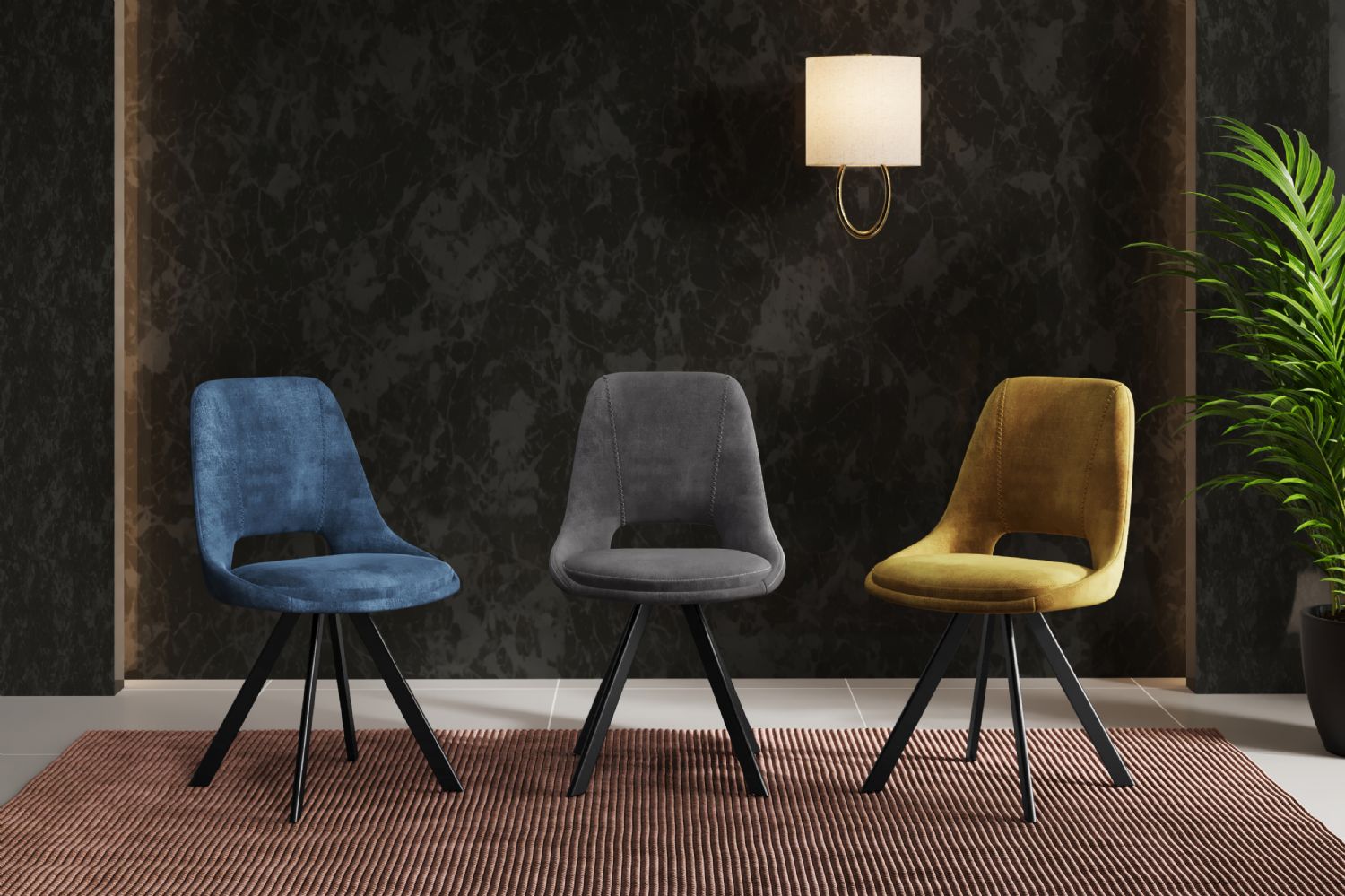 KASPER S Velvet Light Grey Swivel Black Legs - Home Furniture Interiors