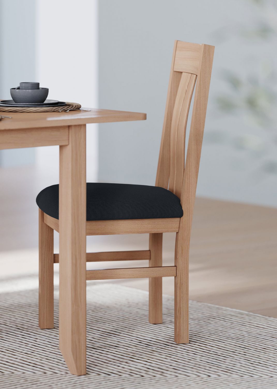 Traditional Natural Oak Dining Chair With Upholstered Seat - Home Furniture Interiors