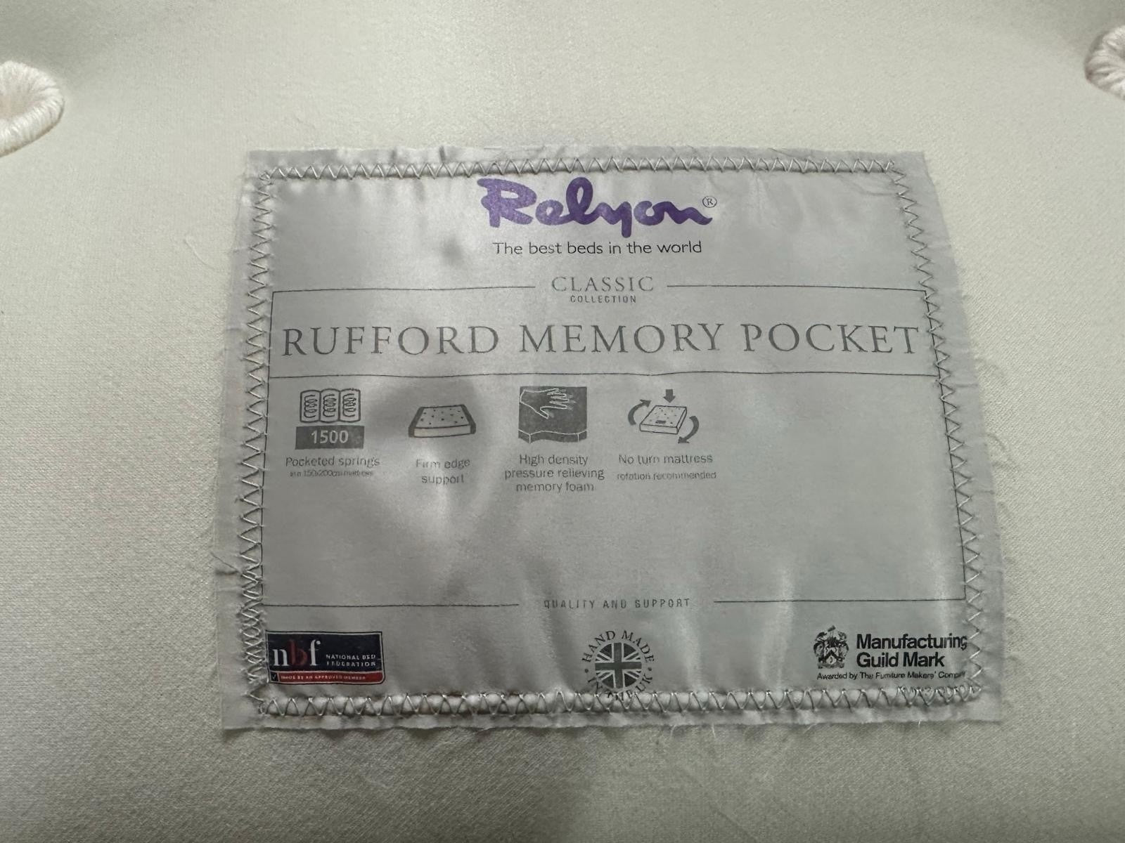 Relyon Rufford Memory Pocket 1500 Mattress 5FT Kingsize RRP £899 Firm B - Home Furniture Interiors