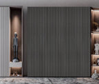 Set of 4 Light Grey Acoustic Slatted Decorative Wall Panels with Wood Effect Finish
