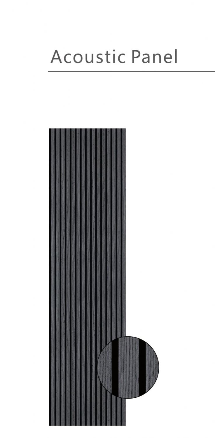 Set of 4 Dark Grey Acoustic Slatted Decorative Wall Panels with Wood Effect Finish (WP01)