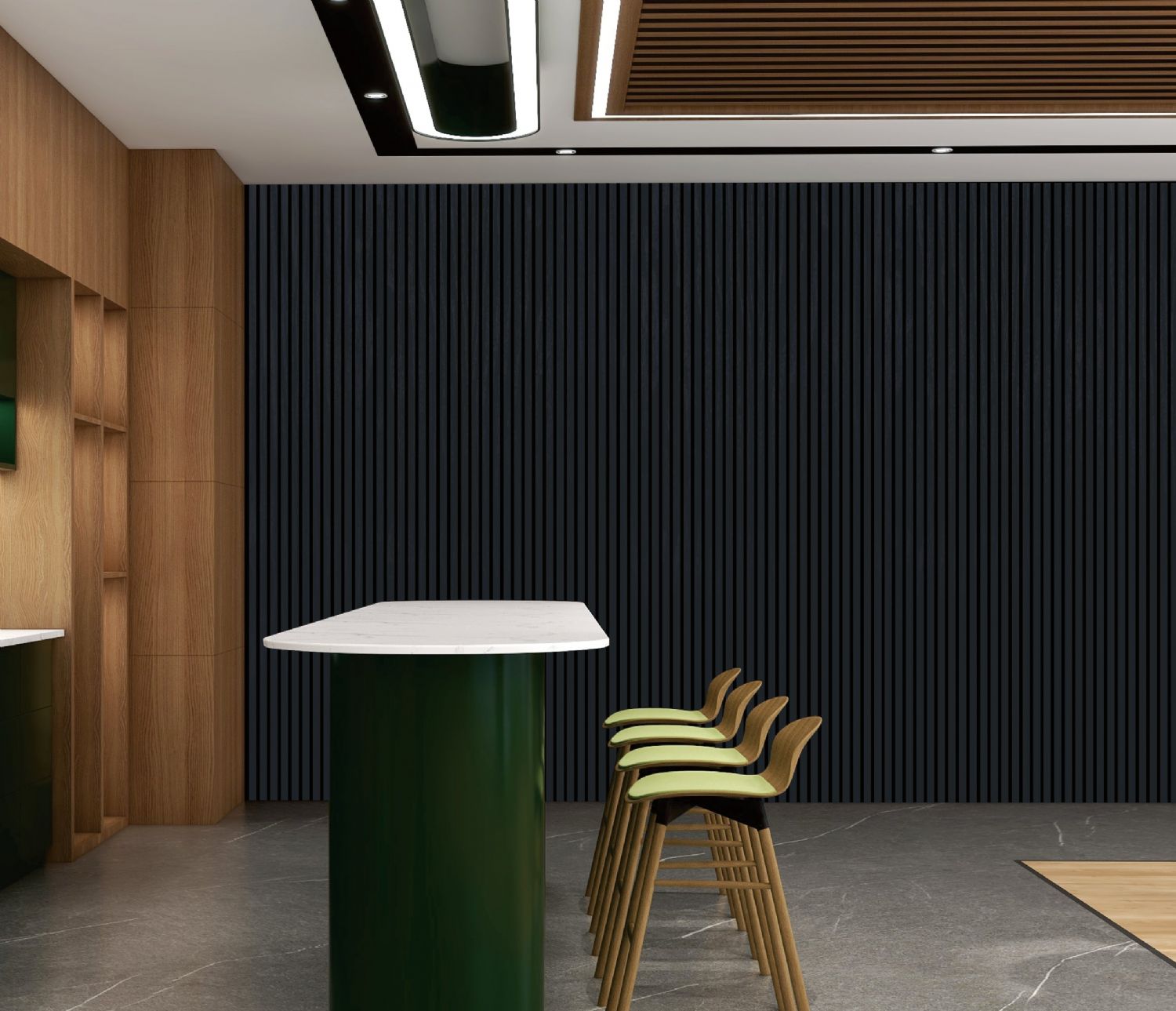 Set of 4 Black Acoustic Slatted Decorative Wall Panels with Wood Effect Finish