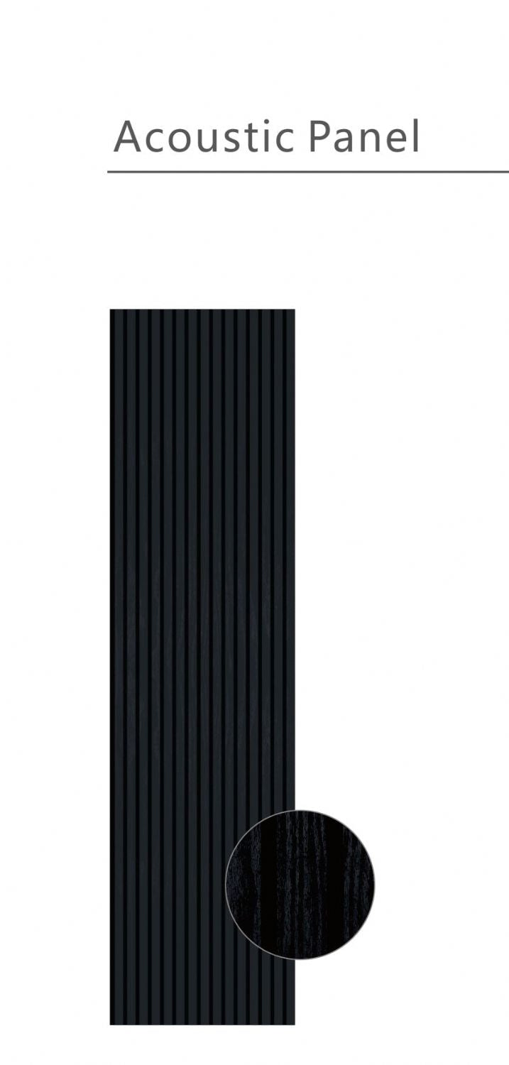 Set of 4 Black Acoustic Slatted Decorative Wall Panels with Wood Effect Finish