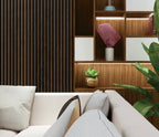 Set of 4 Walnut Acoustic Slatted Decorative Wall Panels with Wood Effect Finish (WP01)