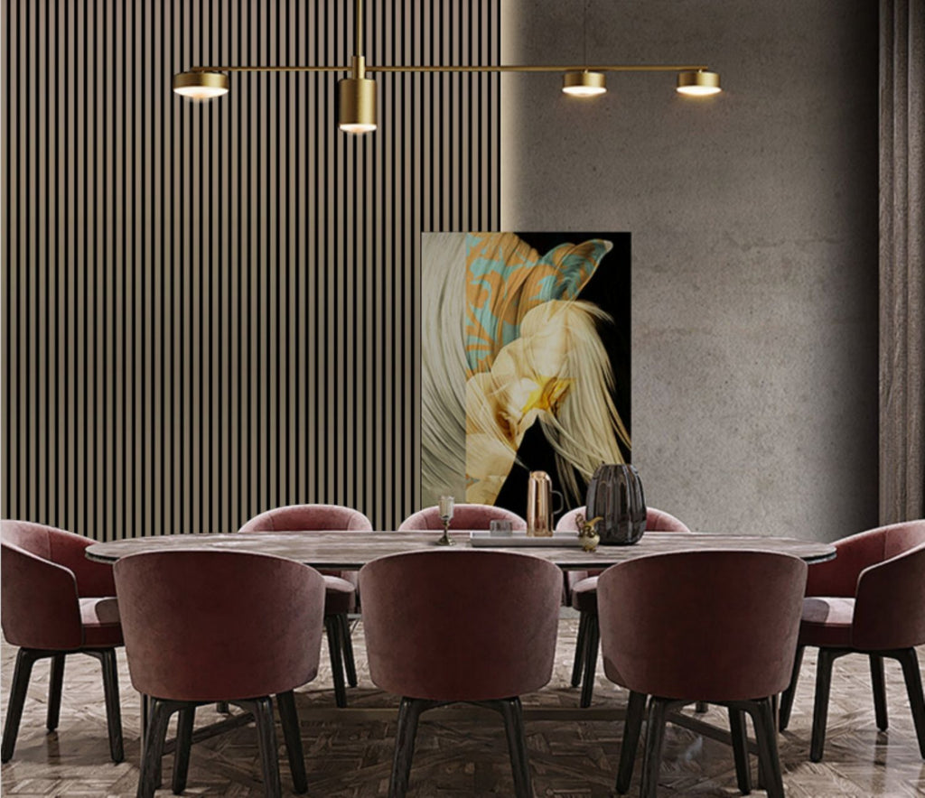 Set of 4 Metallic Brown Acoustic Slatted Decorative Wall Panels with Wood Effect Finish