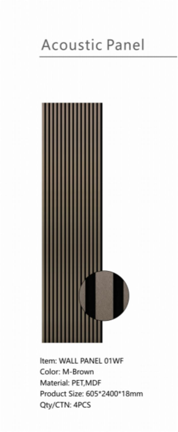 Set of 4 Metallic Brown Acoustic Slatted Decorative Wall Panels with Wood Effect Finish