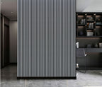 Set of 4 Metallic Light Grey Acoustic Slatted Decorative Wall Panels with Wood Finish