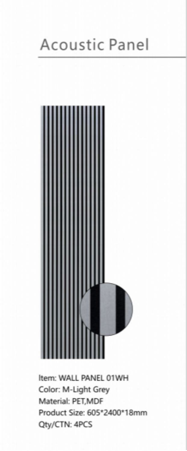 Set of 4 Metallic Light Grey Acoustic Slatted Decorative Wall Panels with Wood Finish