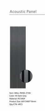 Set of 4 Metallic Dark Grey Acoustic Slatted Decorative Wall Panels