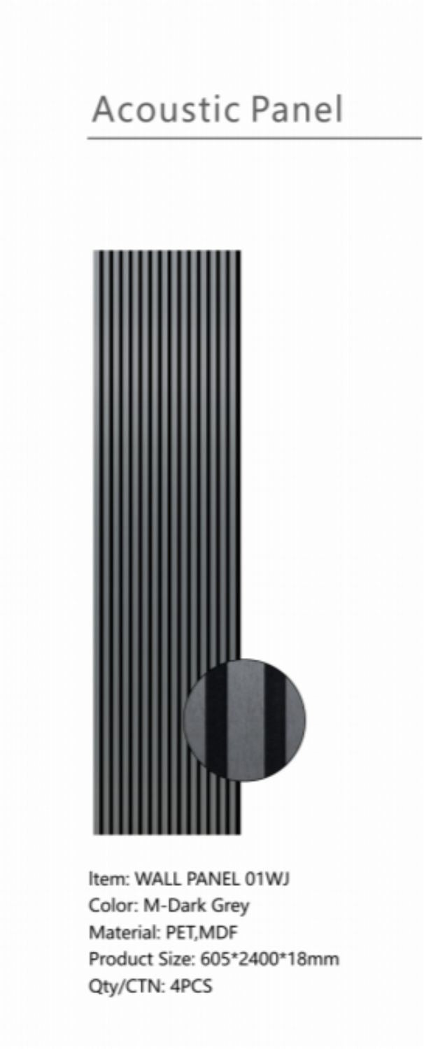 Set of 4 Metallic Dark Grey Acoustic Slatted Decorative Wall Panels