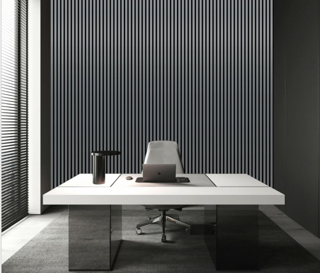 Set of 4 Metallic Dark Grey Acoustic Slatted Decorative Wall Panels
