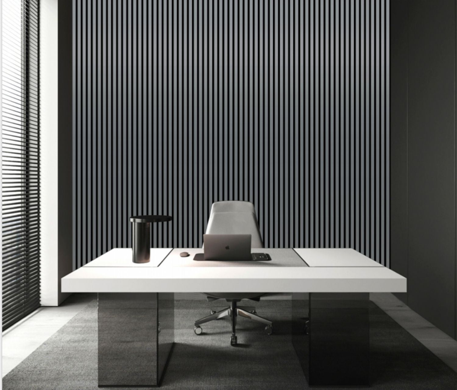 Set of 4 Metallic Dark Grey Acoustic Slatted Decorative Wall Panels