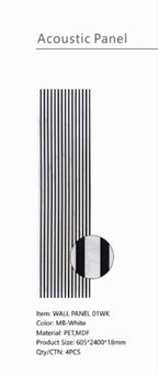 Set of 4 White Marble Effect Finish Acoustic Slatted Decorative Wall Panels