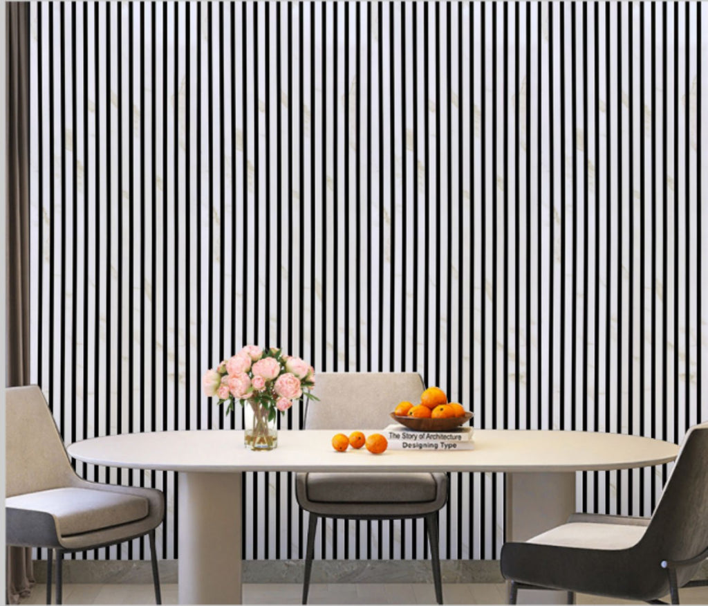 Set of 4 White Marble Effect Finish Acoustic Slatted Decorative Wall Panels
