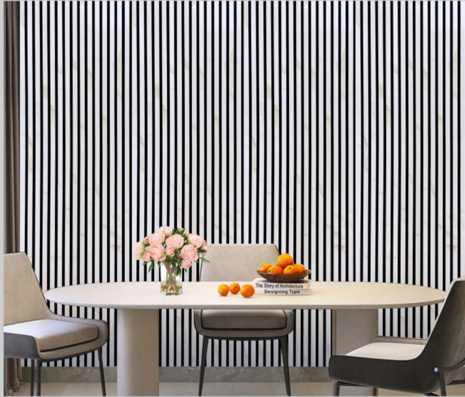 Set of 4 White Marble Effect Finish Acoustic Slatted Decorative Wall Panels