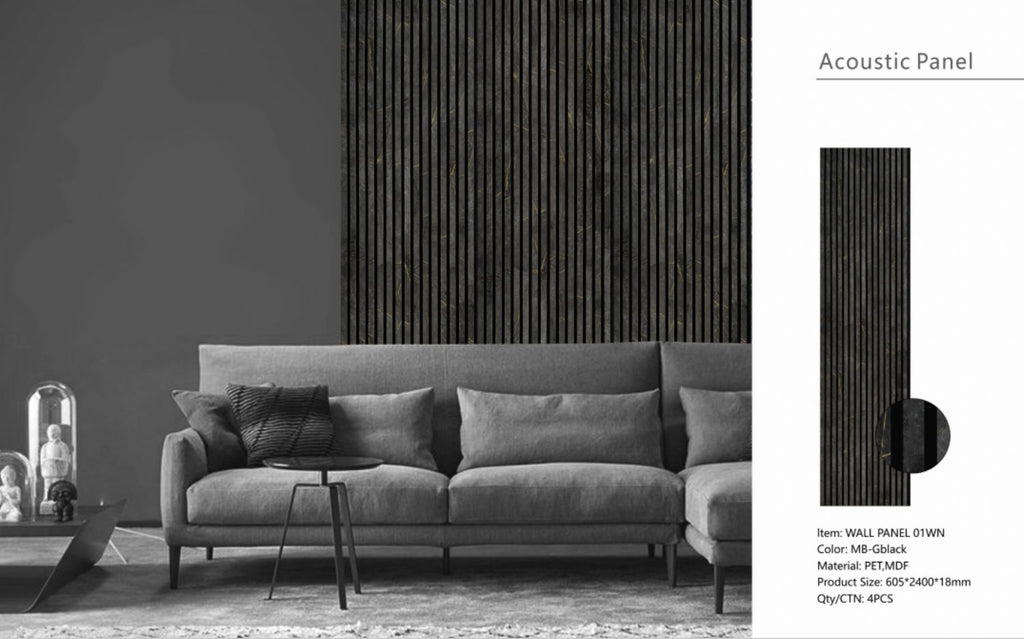 Set of 4 Gold and Black Marble Effect Finish Acoustic Slatted Decorative Wall Panels