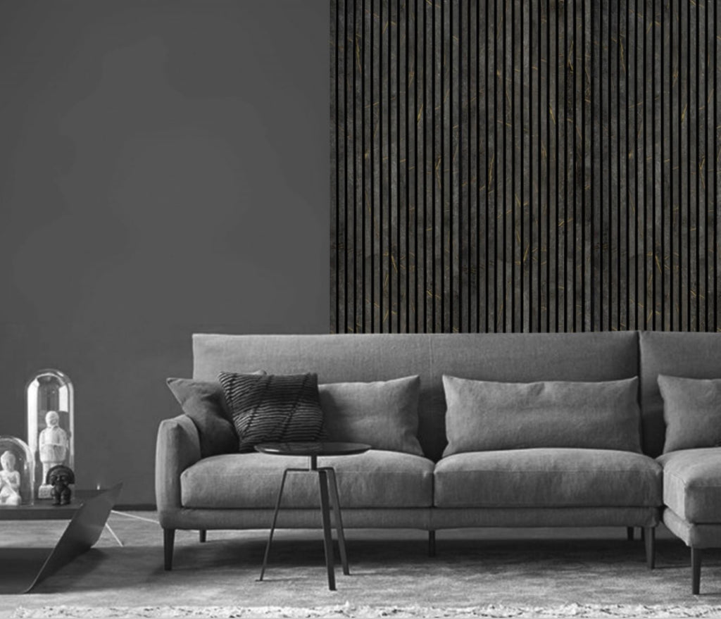 Set of 4 Gold and Black Marble Effect Finish Acoustic Slatted Decorative Wall Panels