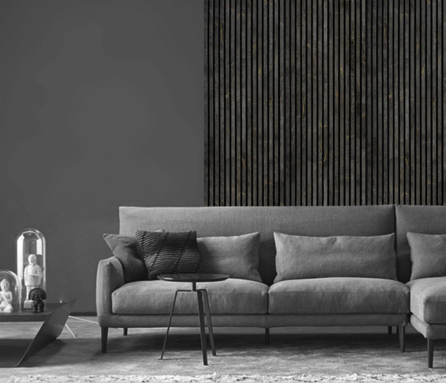 Set of 4 Gold and Black Marble Effect Finish Acoustic Slatted Decorative Wall Panels