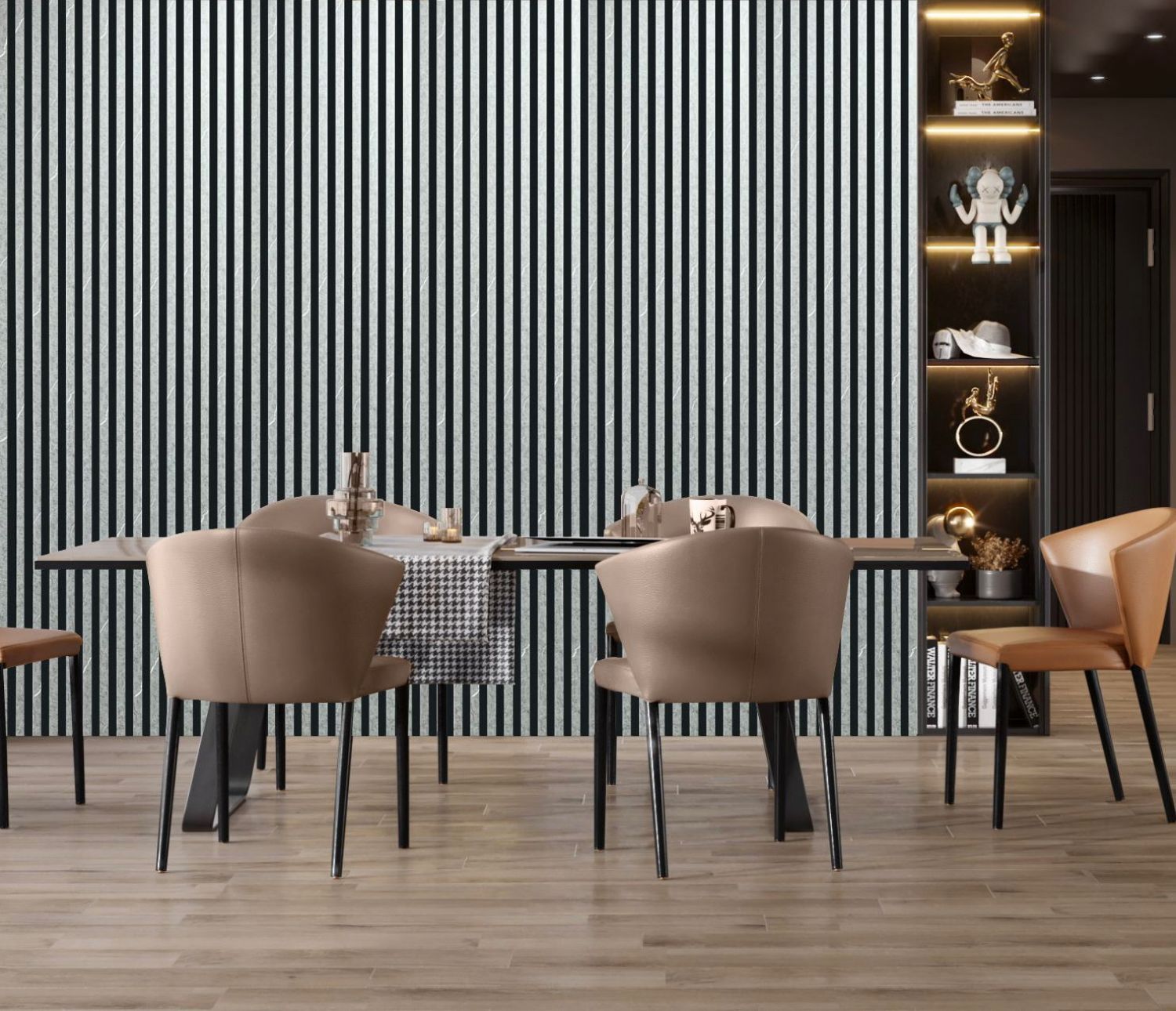 Set of 4 Grey Marble Effect Finish Acoustic Slatted Decorative Wall Panels