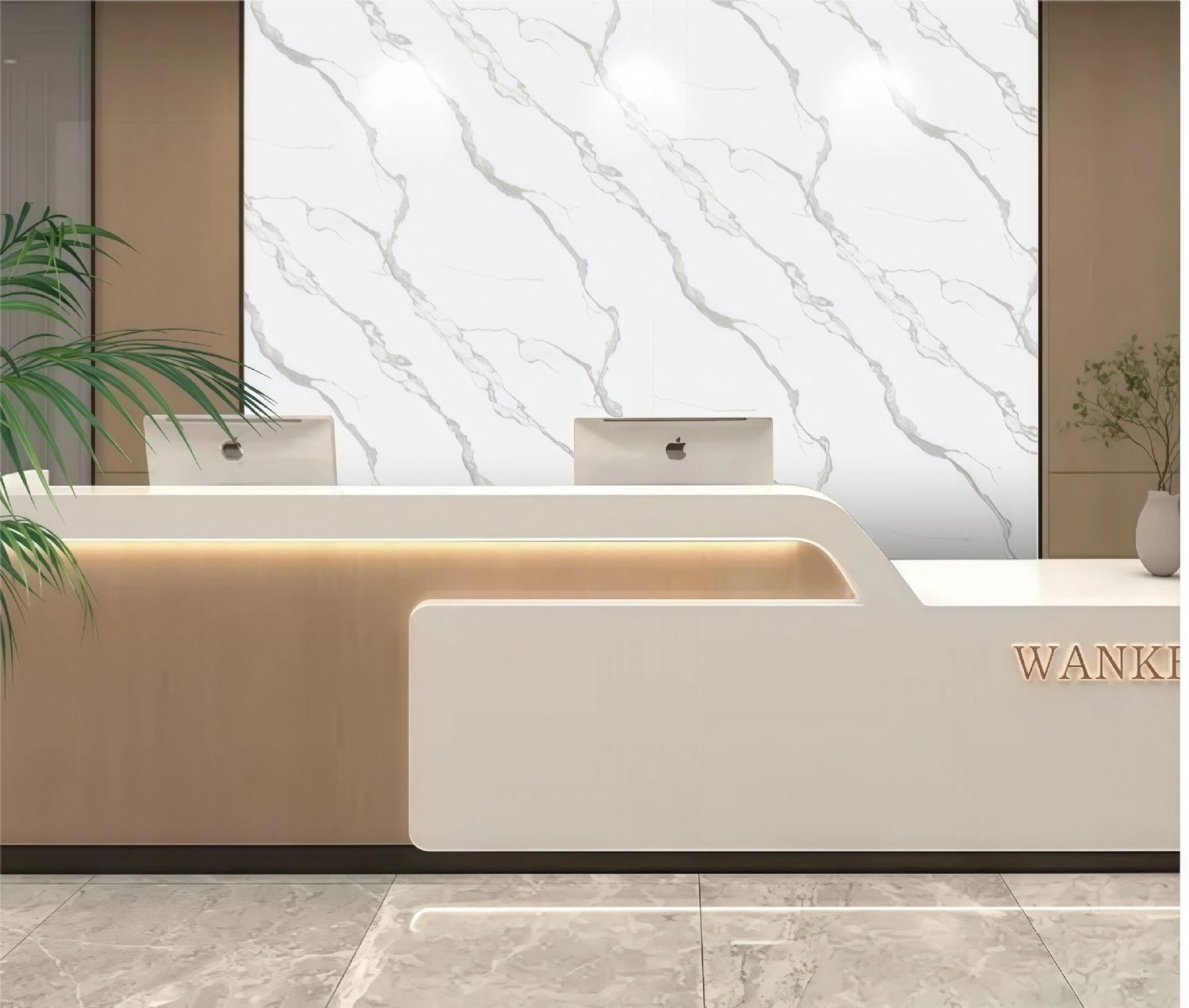 Set of 2 White Marble Effect Finish SPC Decorative Wall Panels