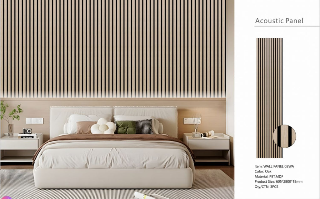 Set of 3 Oak Acoustic Slatted Decorative Wall Panels with Wood Effect Finish