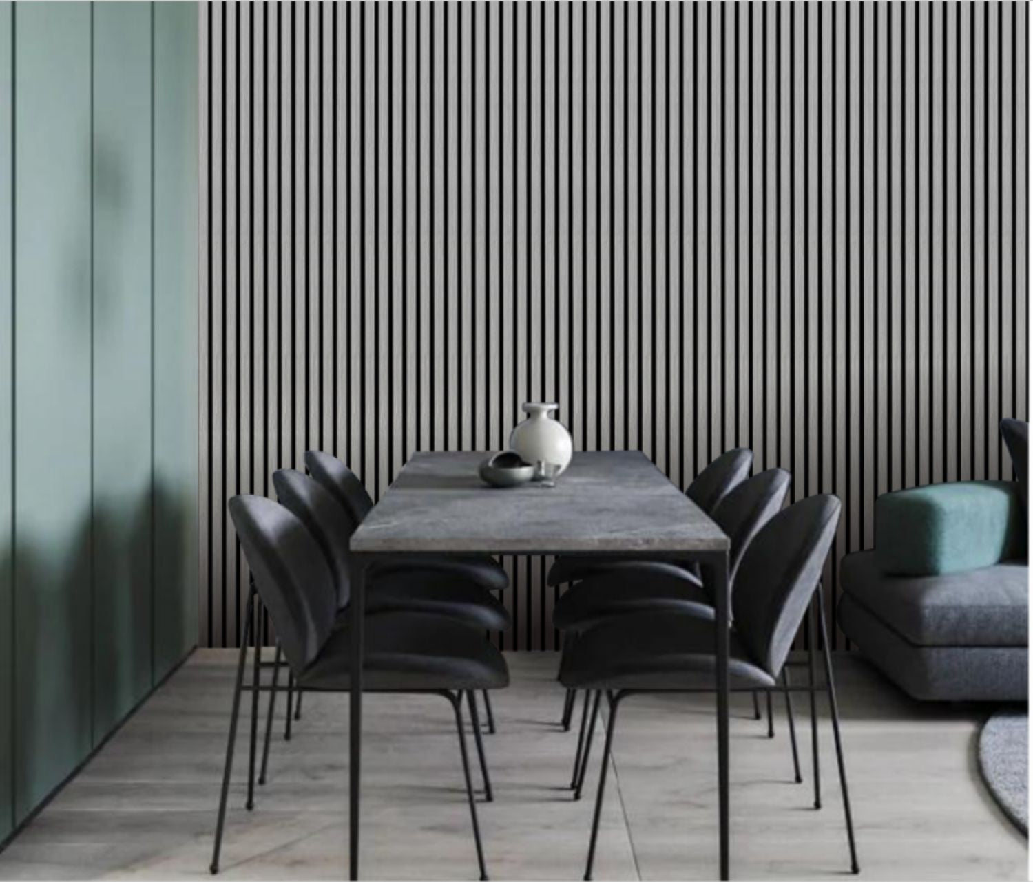 Set of 3 Grey Acoustic Slatted Decorative Wall Panels with Wood Effect Finish