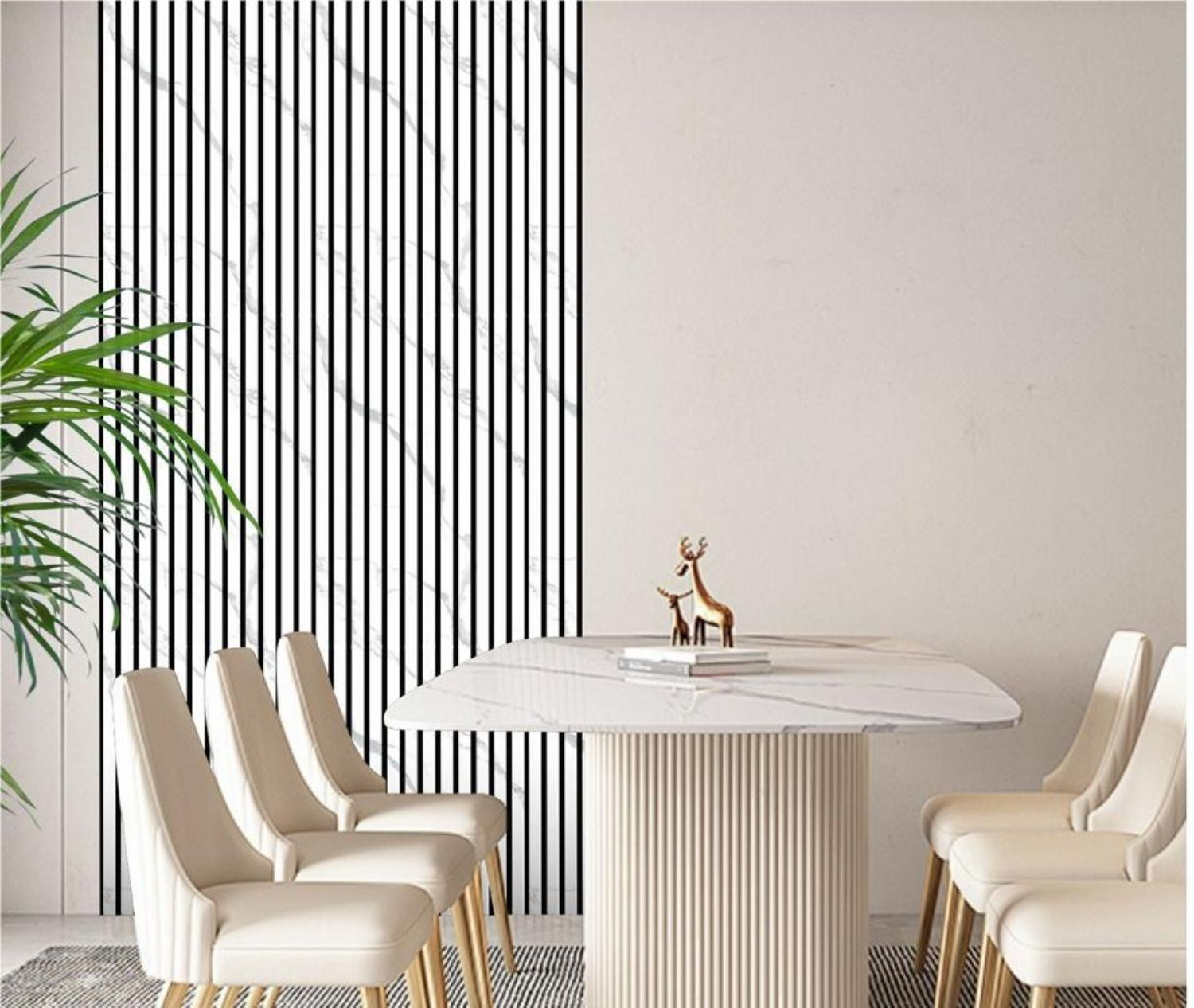 Set of 3 White Marble Effect Finish Acoustic Slatted Decorative Wall Panels