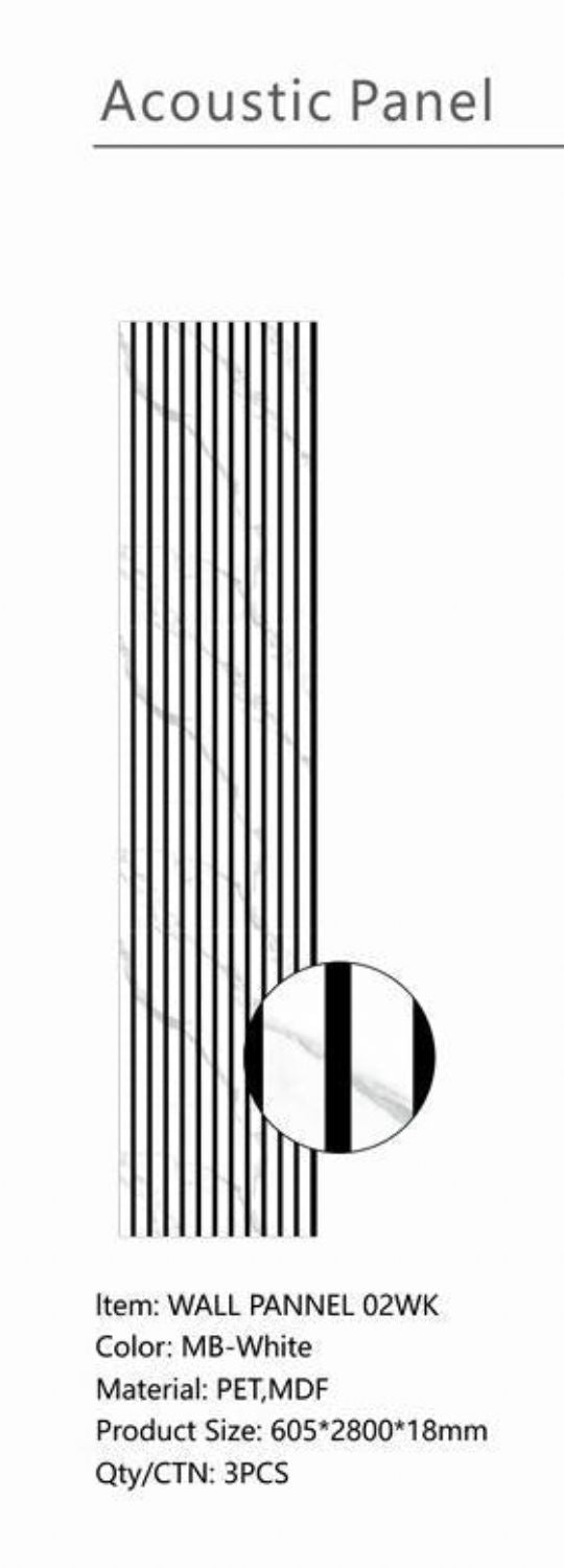 Set of 3 White Marble Effect Finish Acoustic Slatted Decorative Wall Panels