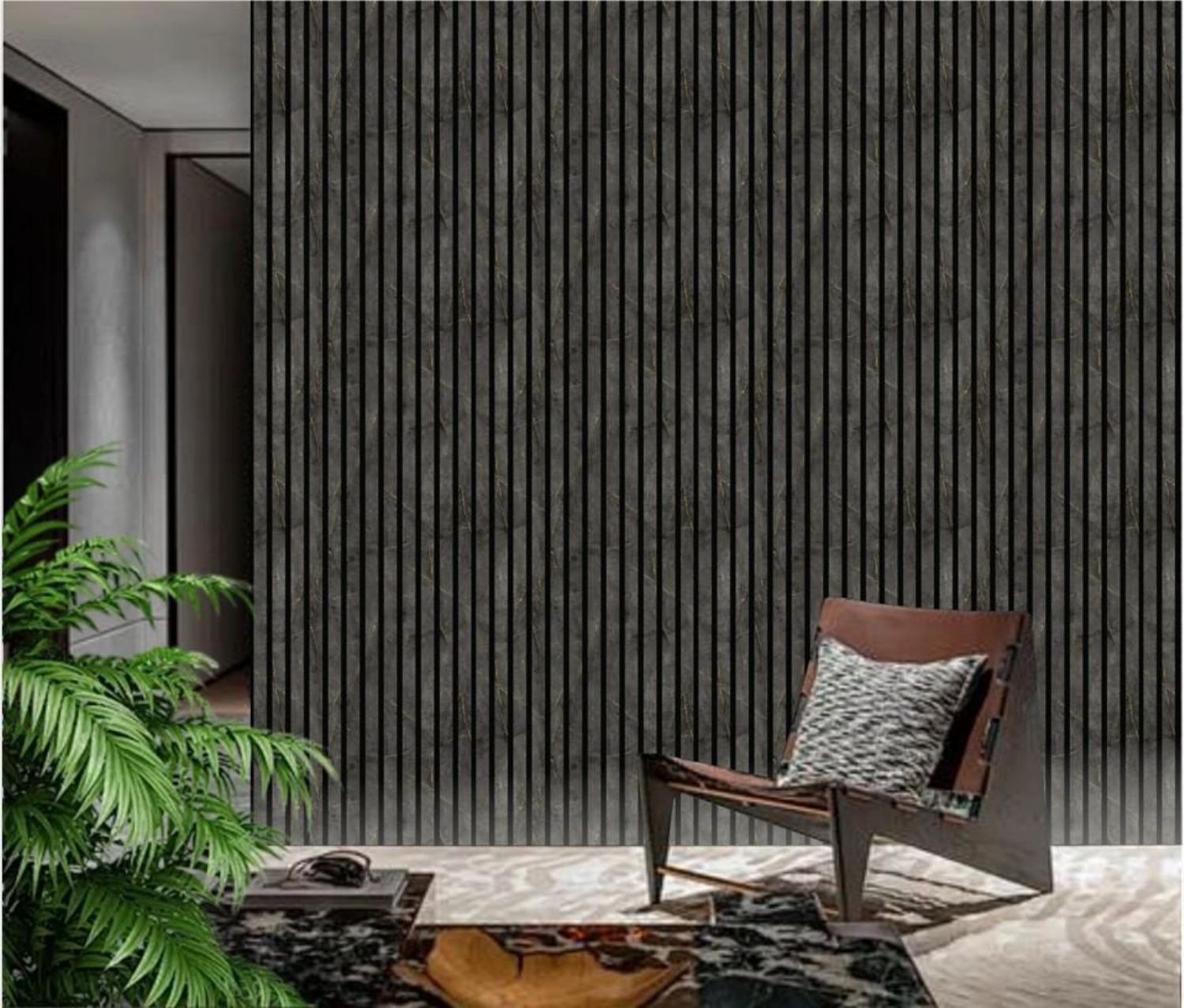 Set of 3 Gold and Black Marble Effect Finish Acoustic Slatted Decorative Wall Panels