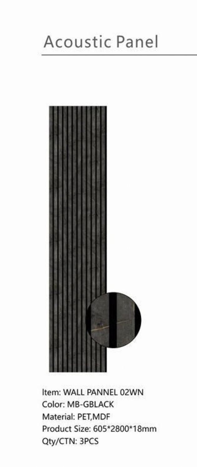 Set of 3 Gold and Black Marble Effect Finish Acoustic Slatted Decorative Wall Panels