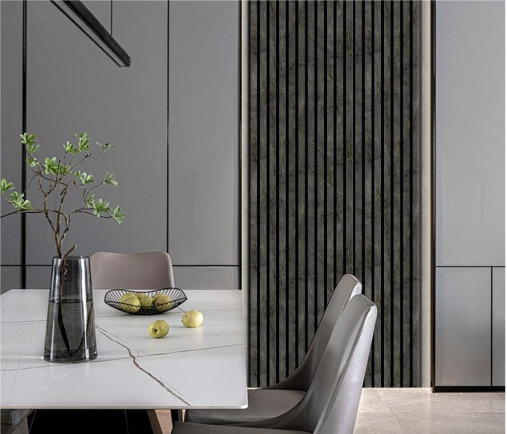 Set of 3 Gold and Black Marble Effect Finish Acoustic Slatted Decorative Wall Panels