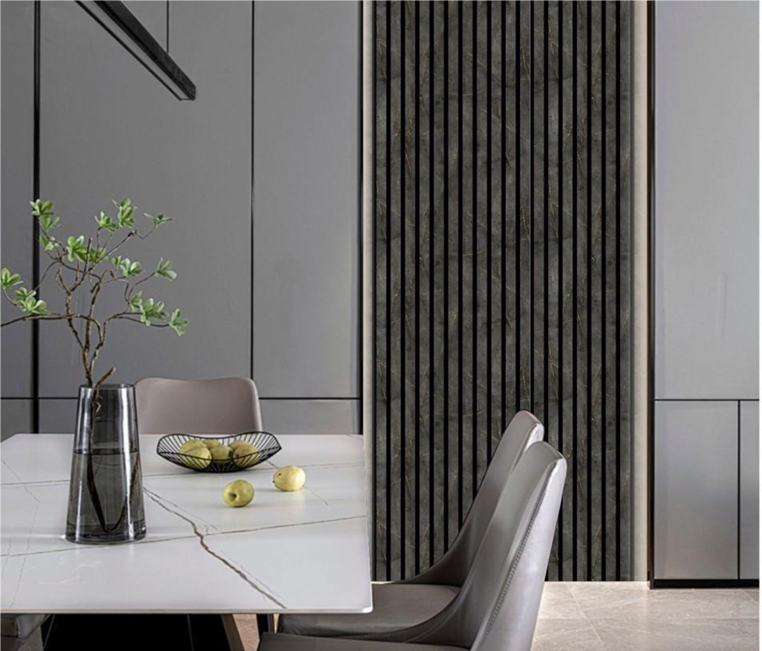 Set of 3 Gold and Black Marble Effect Finish Acoustic Slatted Decorative Wall Panels