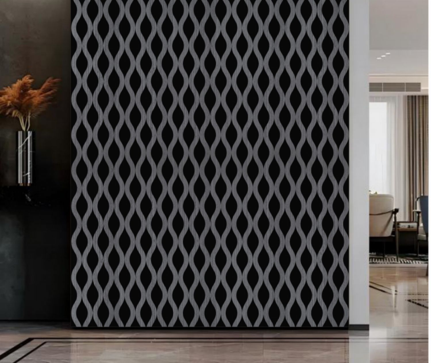 Set of 4 Dark Grey Acoustic Slatted Decorative Wall Panels with Wood Effect Finish (WP03)