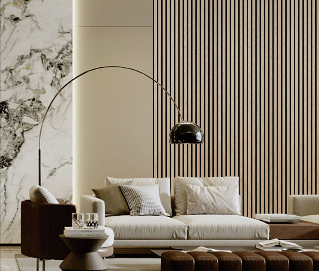Set of 4 Natural Oak Acoustic Slatted Decorative Wall Panels with Wood Effect Finish