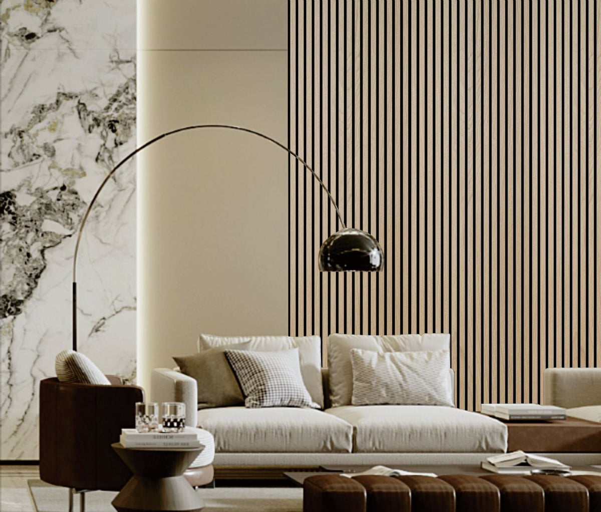 Set of 4 Natural Oak Acoustic Slatted Decorative Wall Panels with Wood Effect Finish