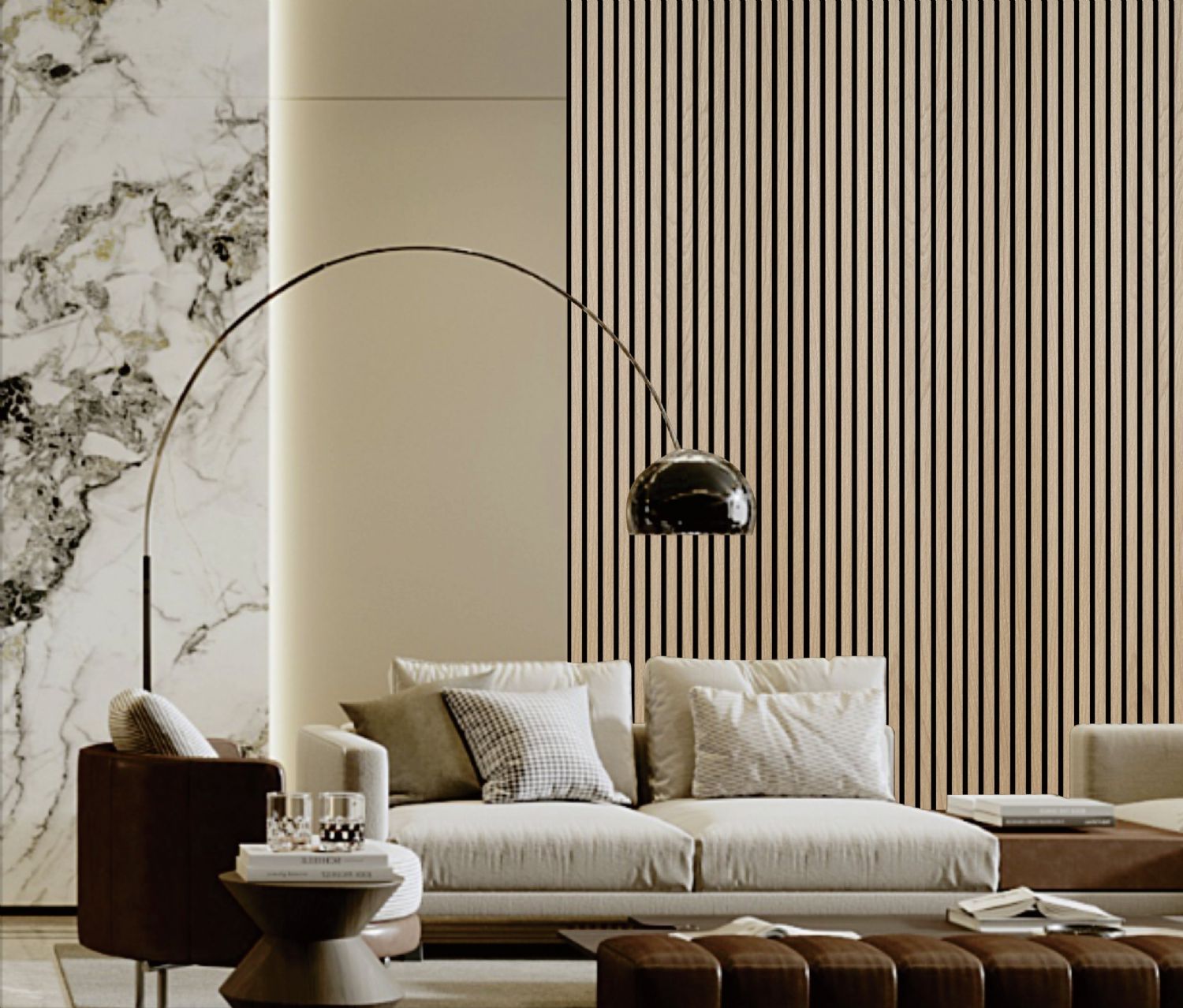Set of 4 Natural Oak Acoustic Slatted Decorative Wall Panels with Wood Effect Finish