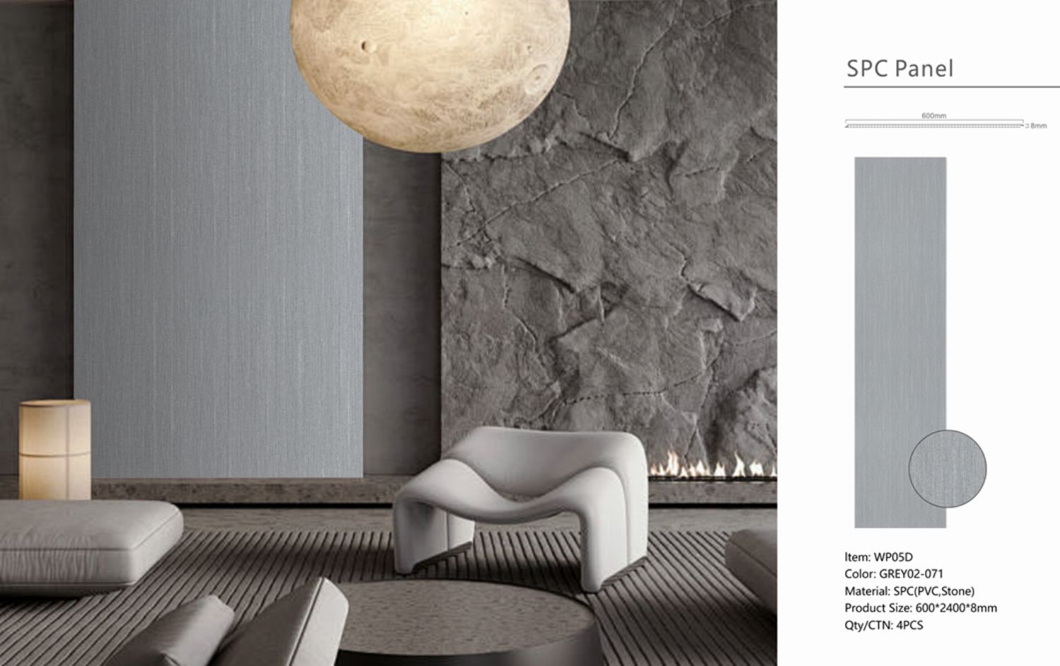 Set of 4 Dark Grey Wood Effect Finish Decorative Wall Panels