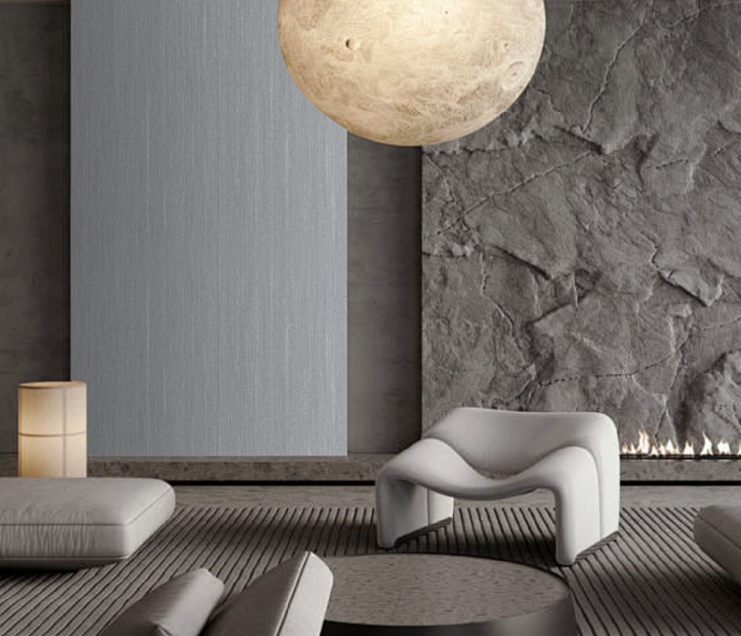 Set of 4 Dark Grey Wood Effect Finish Decorative Wall Panels