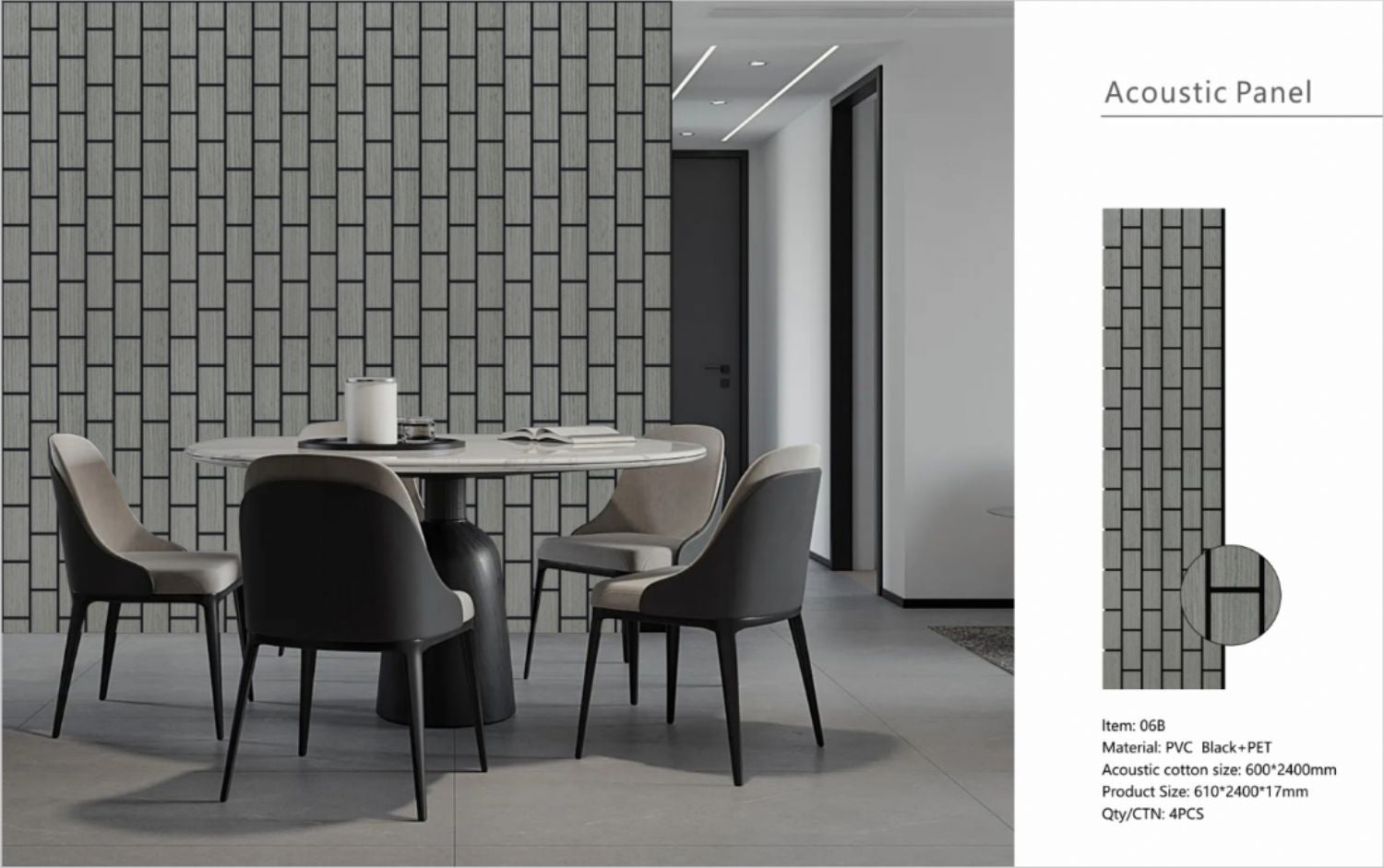 Set of 4 Light Grey Wood Effect Acoustic Decorative Wall Panels