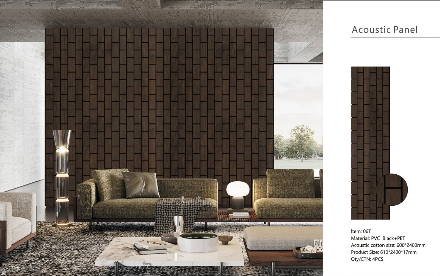 Set of 4 Walnut Wood Effect Acoustic Decorative Wall Panels