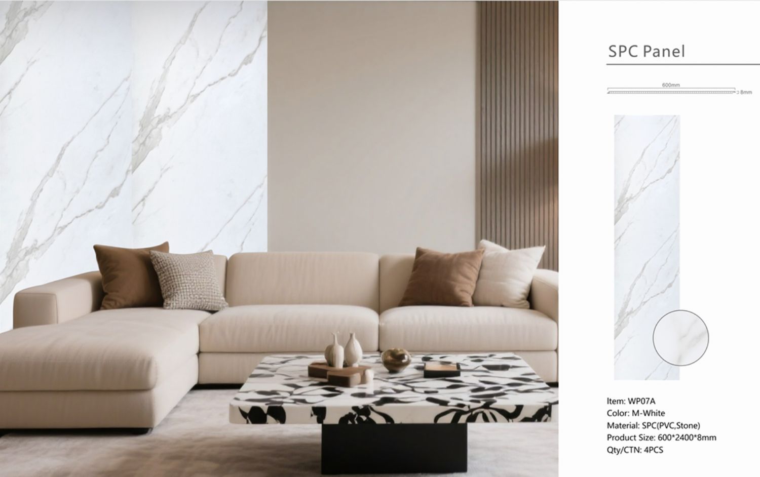Set of 4 White Marble Effect Finish Decorative Wall Panels
