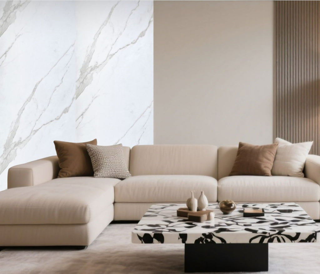 Set of 4 White Marble Effect Finish Decorative Wall Panels