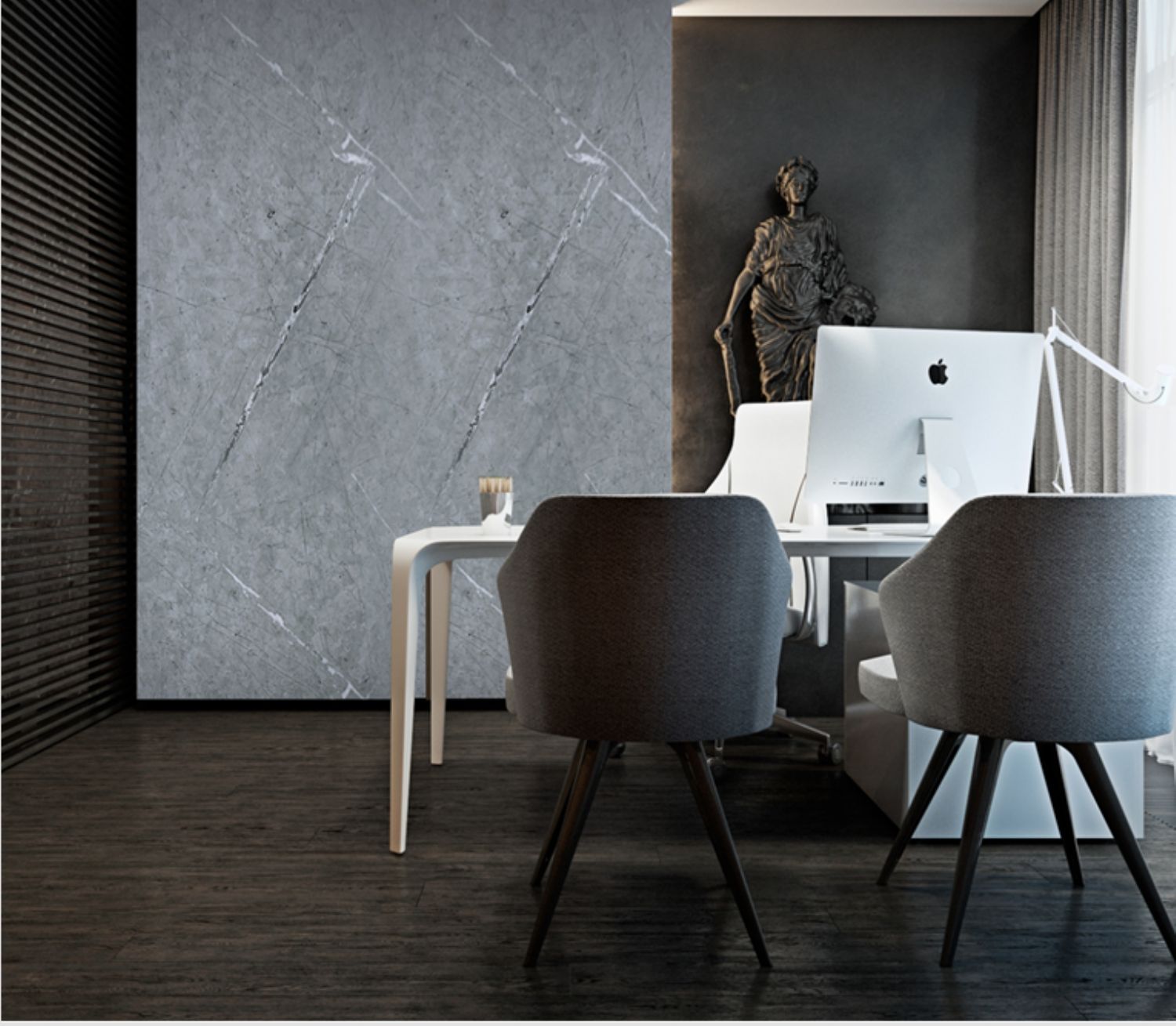 Set of 4 Grey Marble Effect Finish Decorative Wall Panels