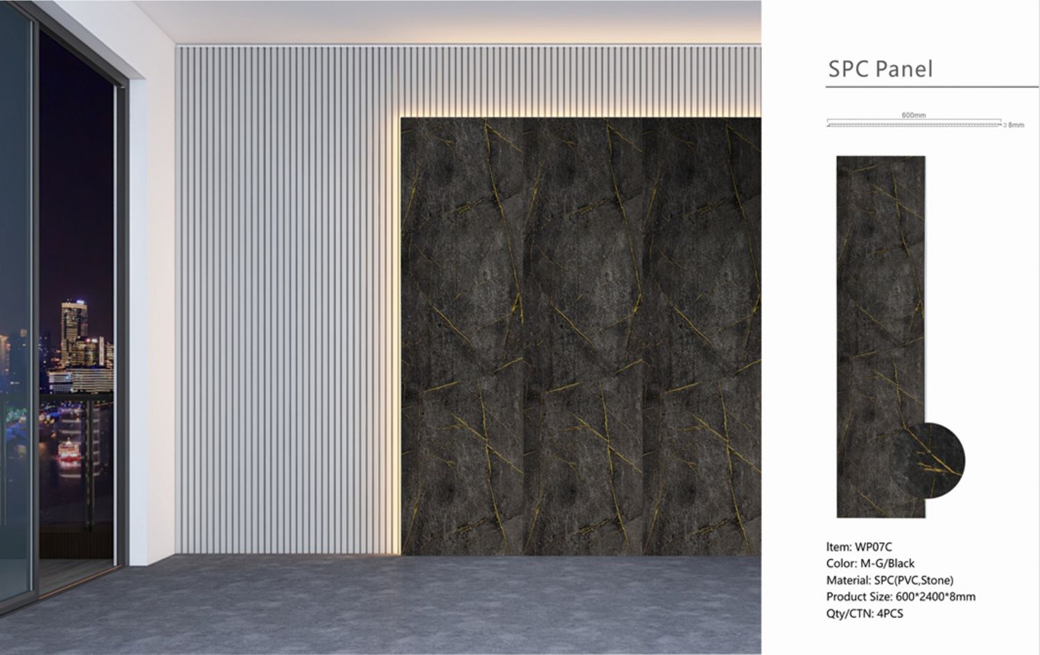 Set of 4 Gold and Black Marble Effect Finish Decorative Wall Panels (WP07)
