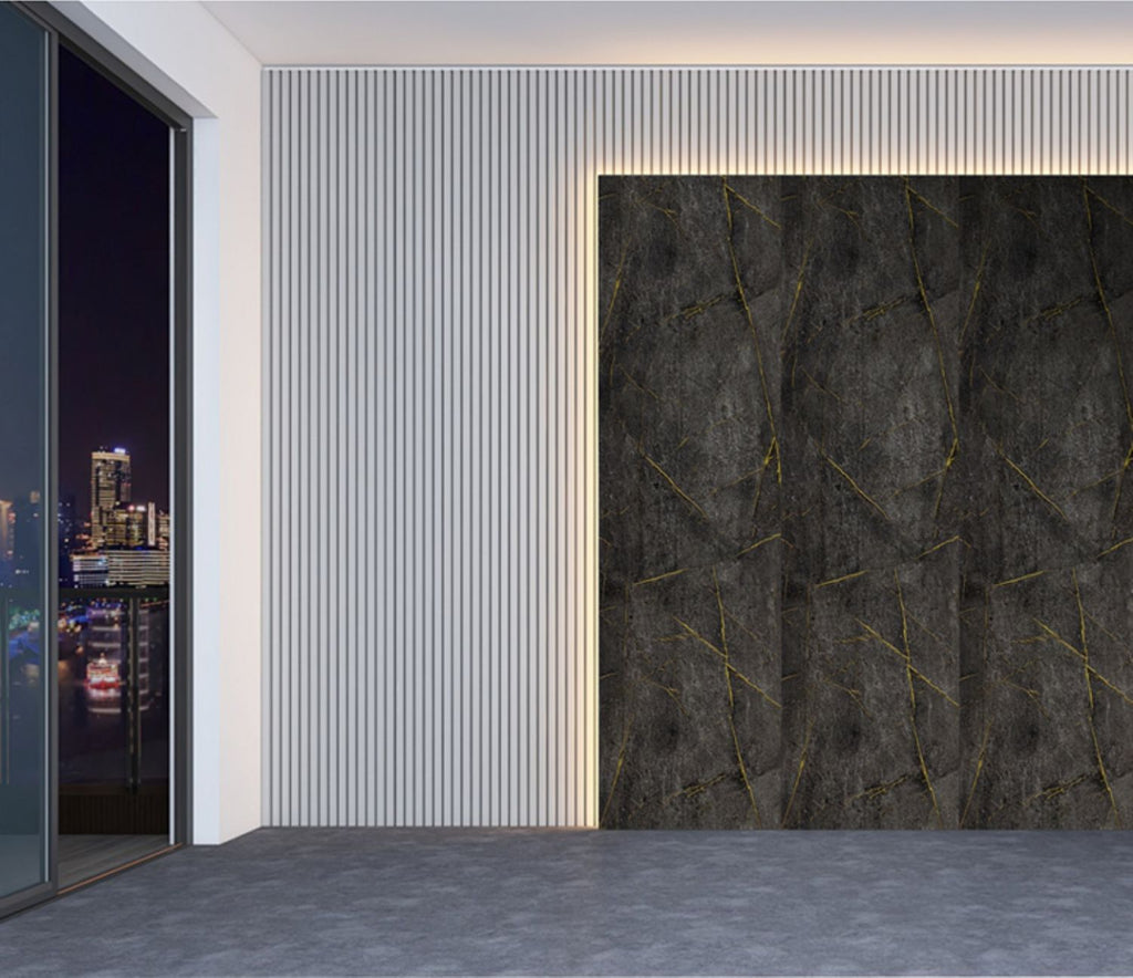 Set of 4 Gold and Black Marble Effect Finish Decorative Wall Panels (WP07)