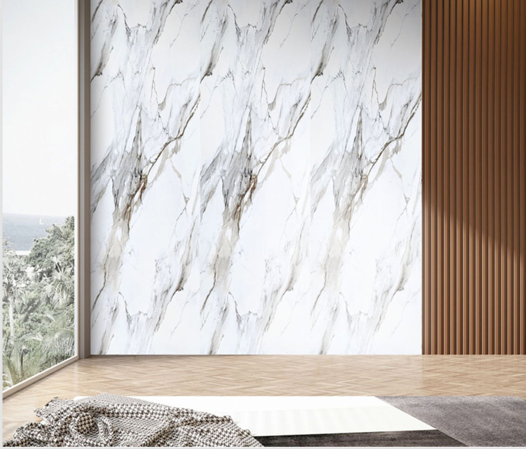 Set of 4 Gold and White Marble Effect Finish Decorative Wall Panels (WP07)